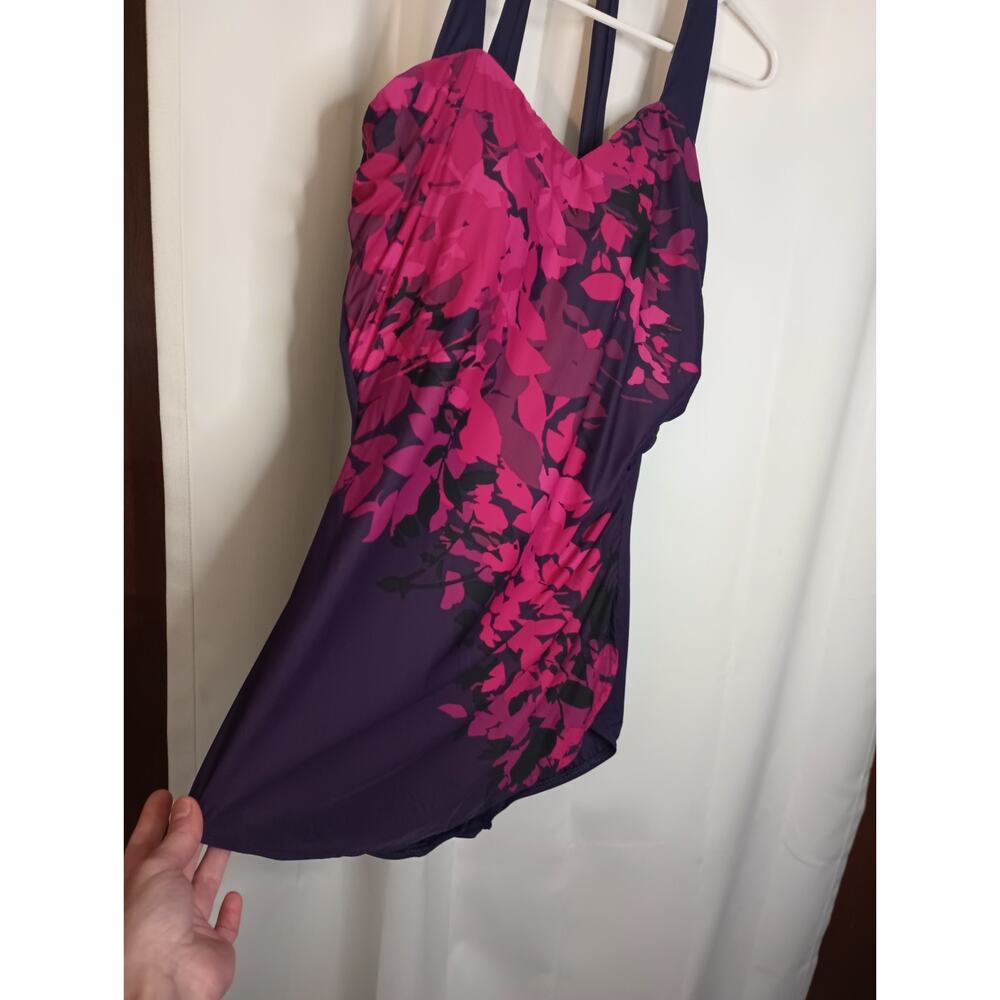 Lands End One Piece Swimsuit 16 DD Floral Skirted Wireless Bra Boned Nylon - Picture 2 of 13